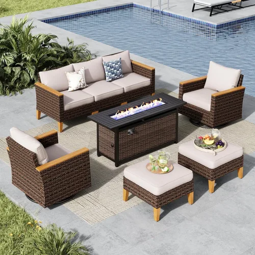 Miniatura 51 de MFSTUDIO Juego de 2 muebles de ratán para patio, sofá biplaza de mimbre para exteriores, juego de conversación para jardín, piscina, patio trasero