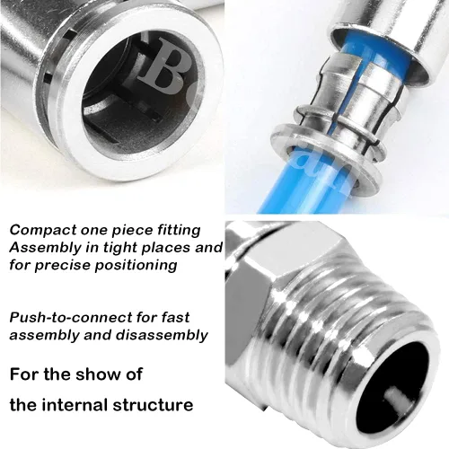 Miniatura 4 de Beduan Push to Connect Tube Fitting Union Tee, cobre niquelado tubo de 3/8" OD x 1/4" NPT rosca macho en forma de unión adaptador de montaje