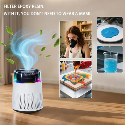Miniatura 3 de Purificador de aire de resina epoxi, con purificador de elementos filtrantes con modo de luz nocturna, moldeo de resina y sistema de filtración