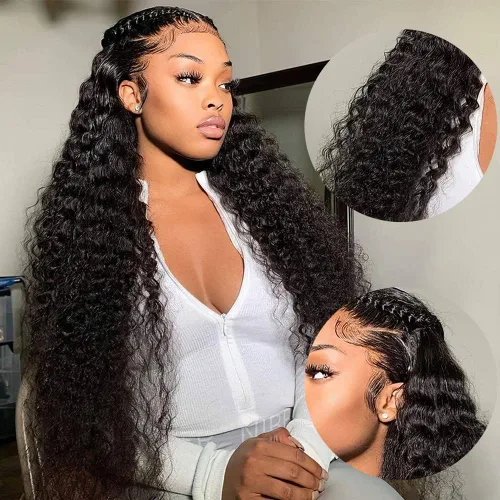 Miniatura 13 de Yuzhou Grace Pelucas de encaje HD 5x5 de cabello humano con cierre de encaje sin pegamento, pelucas de cabello humano previamente desplumadas