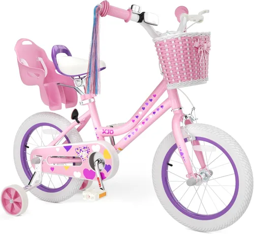 XJD Bicicleta para niñas de 2 a 12 años de edad, bicicleta para niños de 12 a 20 pulgadas, con ruedas de entrenamiento y cesta