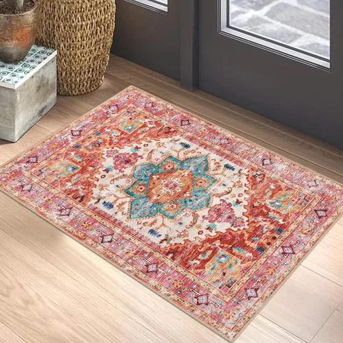 Miniatura 81 de Yamaziot Tapete lavable de 2 x 3 pulgadas, para entrada pequeña, antideslizante, estilo bohemio vintage, reverso de goma, lana sintética de pelo