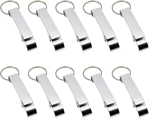 Litoexpe 16 abrebotellas de cerveza de aluminio de alta calidad, llavero de metal de alta calidad, herramienta de llavero de soda, regalo Plateado