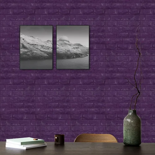 Miniatura 3 de 11 piezas de paneles de pared 3D de ladrillo falso adhesivo de espuma morada, papel tapiz de ladrillo autoadhesivo, paneles de pared de piedra falsa