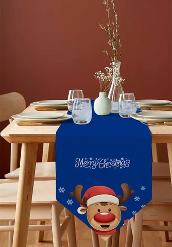Miniatura 3 de Camino de mesa azul con alce navideño – 90 pulgadas de largo, copo de nieve de invierno, decoración de mesa de comedor para cocina, granja, Alce azul