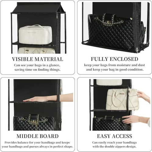 Miniatura 31 de Organizador de bolso colgante de 8 rejillas en 1 paquete con cremalleras dobles, organizador de bolso visible para armario, soporte