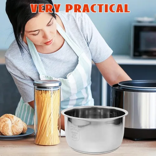 Miniatura 5 de Olla de arroz de acero inoxidable 304, olla interior de repuesto con parte inferior compuesta gruesa de 8.26 x 8.26 x 4.33 pulgadas, compatible