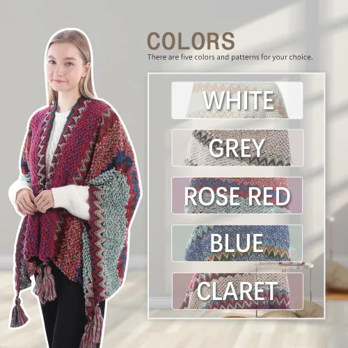 Miniatura 18 de Capa tipo poncho de punto para mujer, cárdigan de punto con flecos para otoño e invierno