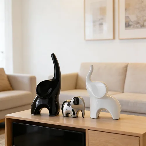 Miniatura 6 de Juego de 3 estatuas de elefante, estatua moderna de decoración de cerámica, elefante de buena suerte, para estantería, sala de estar, oficina, mesa