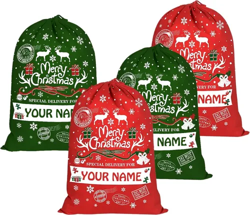 Miniatura 10 de Home and Plan Saco de Navidad personalizado con nombre (27 x 19.7 pulgadas), bolsas de regalo de Papá Noel grandes con cordón personalizado
