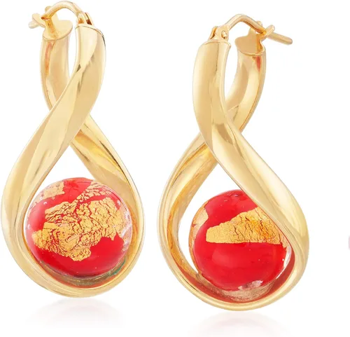 Miniatura 3 de Ross-Simons Italian Murano Glass Bead Twisted Hoop Earrings in Silver