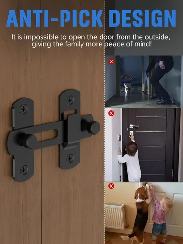 Miniatura 2 de Cerradura de puerta corrediza de granero, pestillos de seguridad de acero inoxidable y cerrojos de perno de puerta para gabinete de vino, baño, Negro