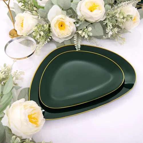 Miniatura 2 de DaYammi 180 platos de plástico verde, platos desechables de oro verde con cubiertos dorados que incluye: 30 platos llanos, 30 platos de postre, 90