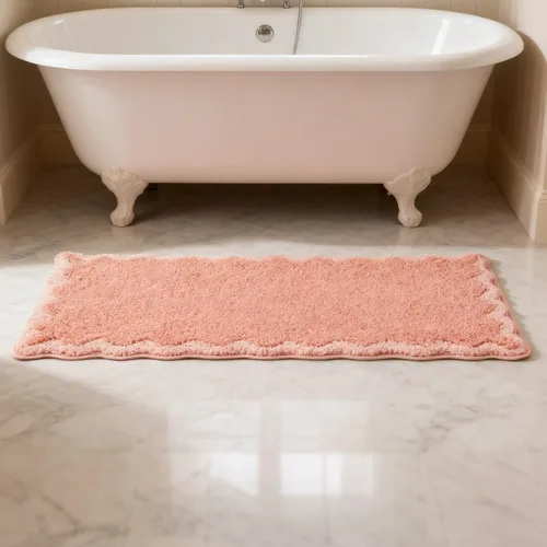 Miniatura 39 de ORTIGIA Pequeña y Linda Alfombra de Baño con Volados, Alfombras de Baño de Microfibra de Lujo en Blanco y Rosa, Antideslizante, Lavable, de Secado