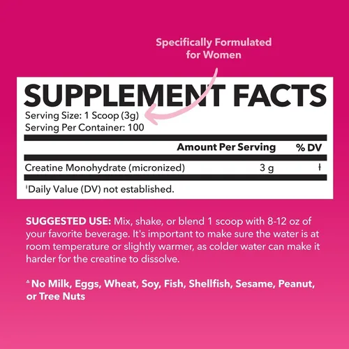 Miniatura 2 de Creatina para Mujeres - Formulada para Mujeres - 3g de Monohidrato de Creatina Micronizada por Porción para Apoyar la Energía, Masa Muscular Magra