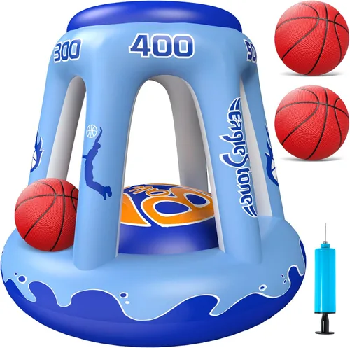 EagleStone Aro inflable de baloncesto para niños y adultos, aro de baloncesto flotante de 47 pulgadas para piscina con 3 bolas, bomba, juego de agua