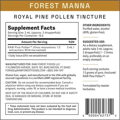 Miniatura 7 de RAW Forest Foods Forest Manna - Tintura de polen de pino real, extracción 1:2 verdadera de doble etapa, polen de pino puro, solo en botella de 2