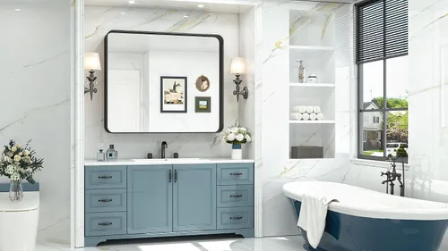 Miniatura 269 de TokeShimi - Espejo para pared de baño, espejo de tocador con marco de metal de aleación de aluminio mate cepillado e inoxidable, decoración rústica
