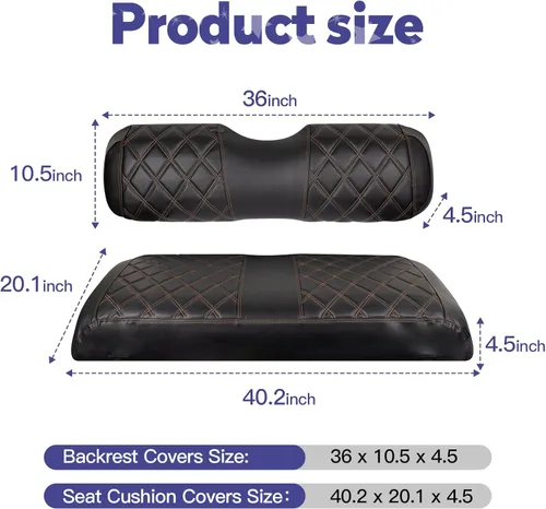 Miniatura 5 de NOKINS Juego de Fundas de Asiento de Diamante para Carrito de Golf, Compatible con EZGO TXT 1994-2013/EZGO RXV Almohada de Asiento Delantero