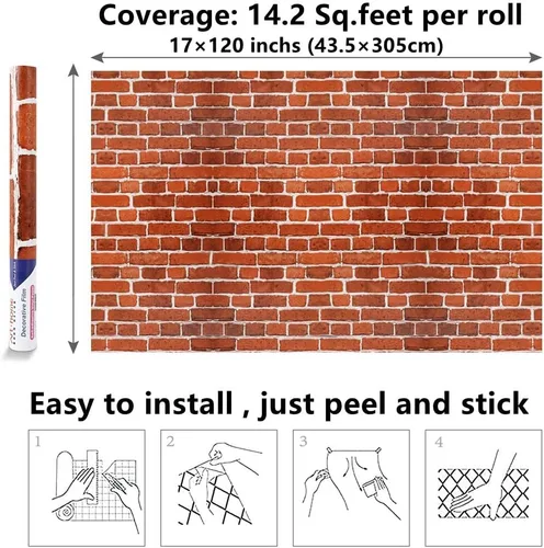 Miniatura 7 de Arthome - Papel tapiz de ladrillo autoadhesivo de 17 x 120 pulgadas, impermeable, para dormitorio, sala de estar, chimenea, escalera, decoración