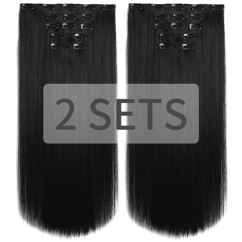 Extensiones de cabello negro lacio, 2 juegos de extensiones de cabello con clip para mujeres, Halloween, 5 piezas de 22 pulgadas, piezas de cabello