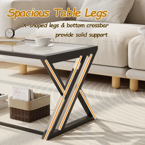 Miniatura 8 de Mesa de café Wolawu de vidrio negro para sala de estar, mesa central rectangular moderna con marco de metal resistente, mesa de té de vidrio