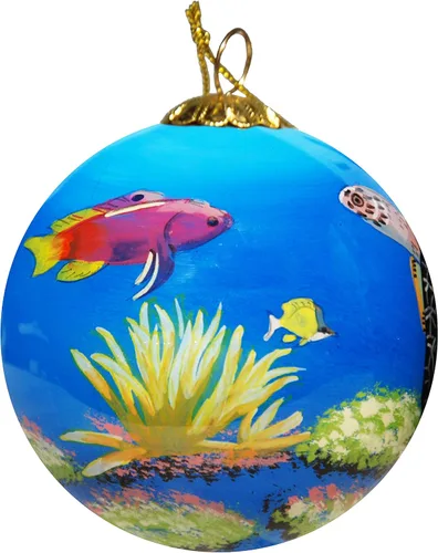 Miniatura 2 de Adorno de Navidad de vidrio soplado Playa de cacao de tortuga marina Pintado a mano en el interior Arte original Incluye caja de regalo