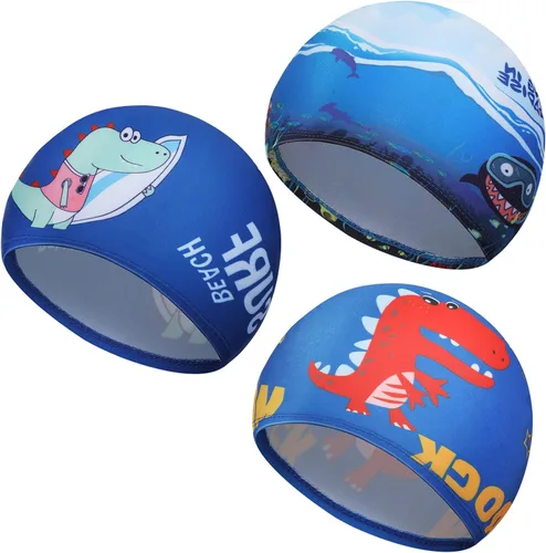 Geyoga 3 piezas de gorras de natación para niños y niñas, gorras de natación para niños de 2 a 12 años, gorro de natación para piscina, gorro de Azul