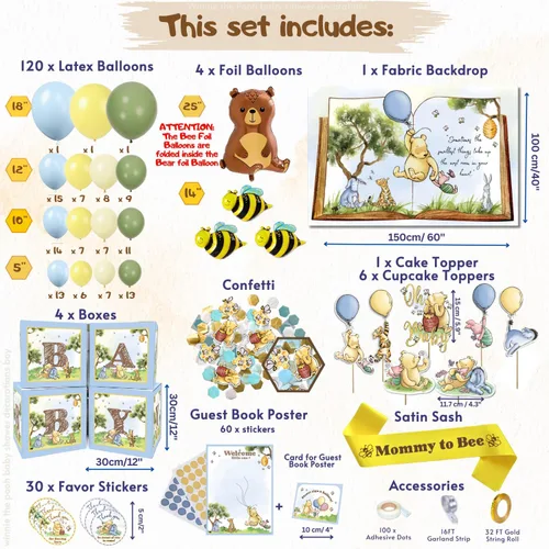 Miniatura 4 de 269 Piezas Kit de Decoraciones de Baby Shower Winnie, Pack de Fiesta Todo en Uno Fantástico de Winnie the Pooh Con Arco de Globos, Libro