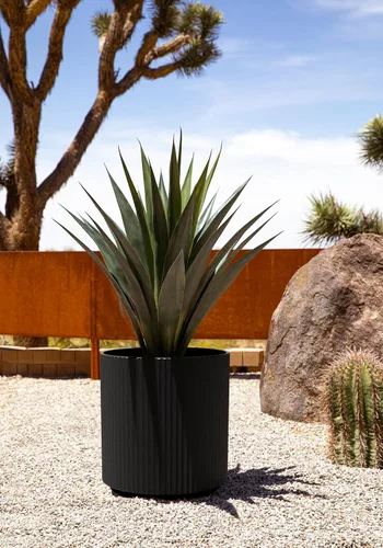 Miniatura 6 de Veradek Serie Mason Demi Plantador - Plantador Grande Redondo para Patio/Balcón Interior o Exterior Hecho de Plástico y Hormigón con Agujeros