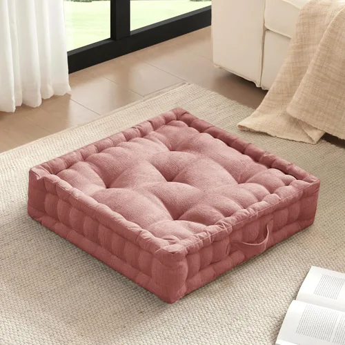 Intelligent Design Almohada de suelo – Cojín de meditación y yoga relleno de espuma triturada, chenilla, borde festoneado cosido a mano, certificado