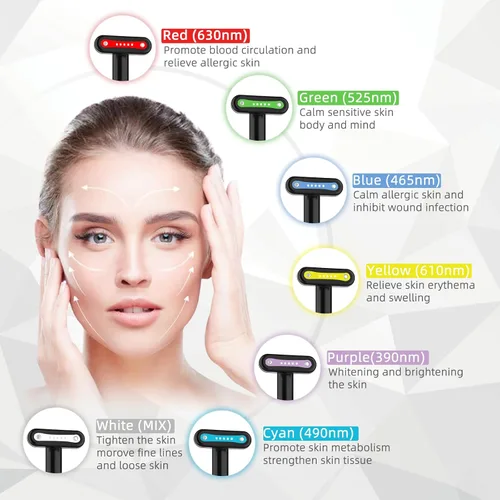 Miniatura 6 de Fxtiaa Terapia de Luz LED, Varita de Cuidado de la Piel Facial de 7 Colores con Masajeador Facial, Terapia de Rejuvenecimiento de la Piel Facial LED