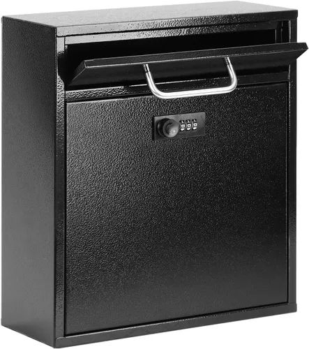 KYODOLED Buzón de pared para exterior, cerradura de combinación, grande, negro | Sturdy Steel, Anti-theft Large Drop Box, Ideal for Home, Office,