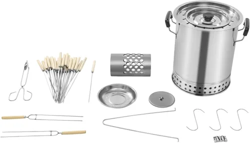 Miniatura 9 de Barbacoa sin humo, parrilla de barril de carbón envolvente de acero inoxidable, parrilla de carbón portátil con 30 pinchos y accesorios de parrilla