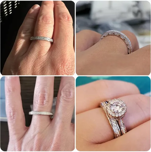 Miniatura 2 de Newshe Jewellery Banda de Boda Apilable Anillos de Compromiso de Circonita Cúbica para Mujeres Plata de Ley 925 Eternidad Aniversario Nupcial