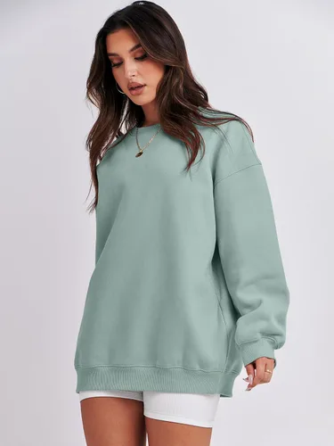 Miniatura 3 de ANRABESS Sudadera de gran tamaño para mujer, de forro polar, manga larga, cuello redondo, informal, para otoño 2023, ropa de moda