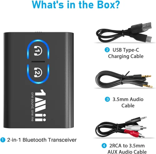 Miniatura 7 de 1Mii Receptor transmisor Bluetooth 5.3 para TV a auriculares inalámbricos, doble enlace aptX adaptativo/baja latencia/audio HD, adaptador auxiliar