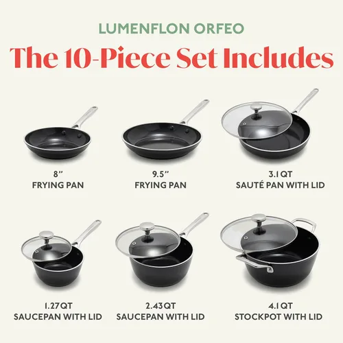 Miniatura 4 de Orfeo - Juego de utensilios de cocina antiadherentes de 10 piezas, fabricado en Italia, ollas y sartenes de cerámica de diamante sin PFAS, listas