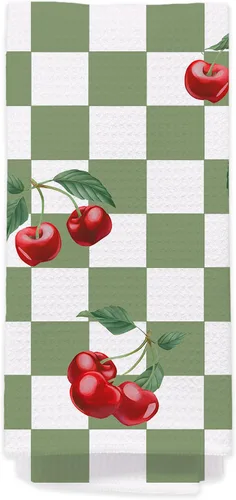 Miniatura 14 de Toallas de mano de cereza para cocina y baño – Toallas de té decorativas retro a cuadros en blanco y negro, accesorios de decoración de cocina