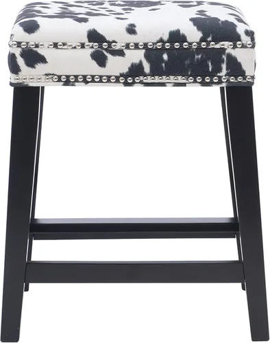 Miniatura 9 de Linon Taburete de bar Harlow con estampado de vaca negra sin respaldo de 30 pulgadas