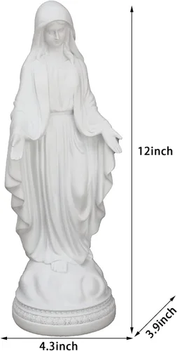 Miniatura 4 de Figura decorativa de la Virgen María de 12 pulgadas, regalos religiosos católicos, figura de estatua de resina de 12 pulgadas (blanco)