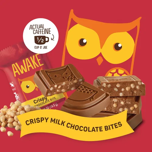Miniatura 8 de AWAKE - Bocaditos de chocolate con cafeína - Chocolate con leche crujiente, 50 piezas - 50 mg de cafeína - Dulces envueltos individualmente
