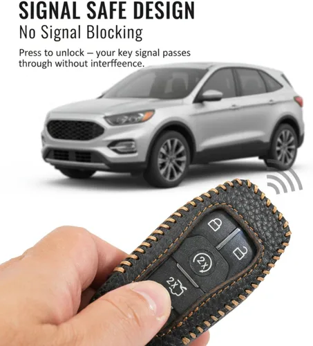 Miniatura 4 de Funda protectora de cuero para llavero Ford compatible con Explorer Mustang Fusion F150 Edge Lincoln MKZ MKC Nautilus (negro)