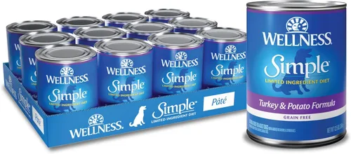 Wellness Simple Limited Ingredient Diet Alimento húmedo enlatado para perros adultos, granos saludables, receta natural, pavo y papa, 12.5 onzas,