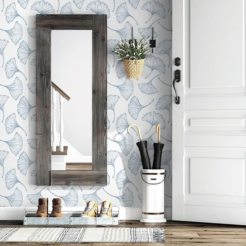 Miniatura 9 de CiCiwind Papel tapiz autoadhesivo para despegar y pegar, diseño moderno de hojas de ginkgo azul, papel de pared extraíble, grueso y texturizado