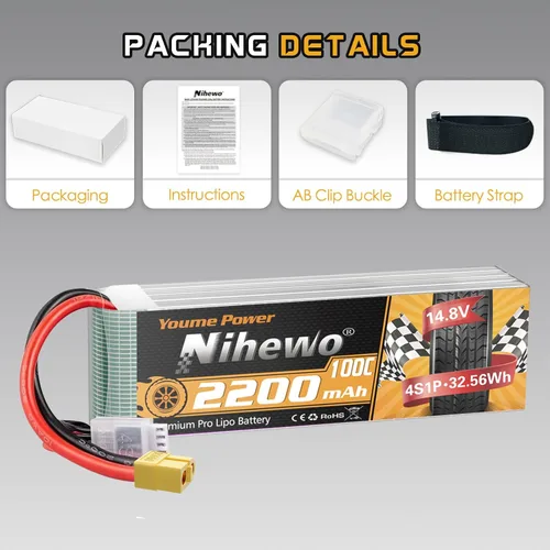 Miniatura 6 de 4S Lipo Battery 14.8V 2200mAh 100C RC LiPo Soft Case con XT60 Plug para FPV Drones Quadcopters RC Autos Camiones Barcos (2 paquetes)