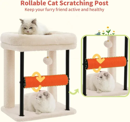 Miniatura 7 de Hey-brother Árbol para gatos, postes rascadores para gatos con cama, torre resistente con columnas totalmente envueltas en sisal y bola de juguete