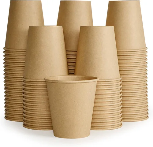 Miniatura 9 de LITOPAK Paquete de 100 tazas de café de papel kraft de 8 onzas para agua, jugo y té, tazas de café caliente desechables para el hogar, restaurante