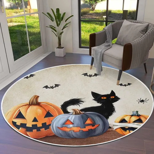 Alfombra redonda de Halloween de 3 pies, lavable para interiores y exteriores, para dormitorio, cocina, sala de estar, área y alfombra, alfombra