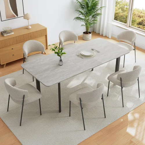Miniatura 9 de HIPIHOM Juego de mesa de comedor extensible de 63 a 78.7 pulgadas para 6, mesa de cocina moderna con 6 sillas de comedor para 4 a 6 personas, mesa